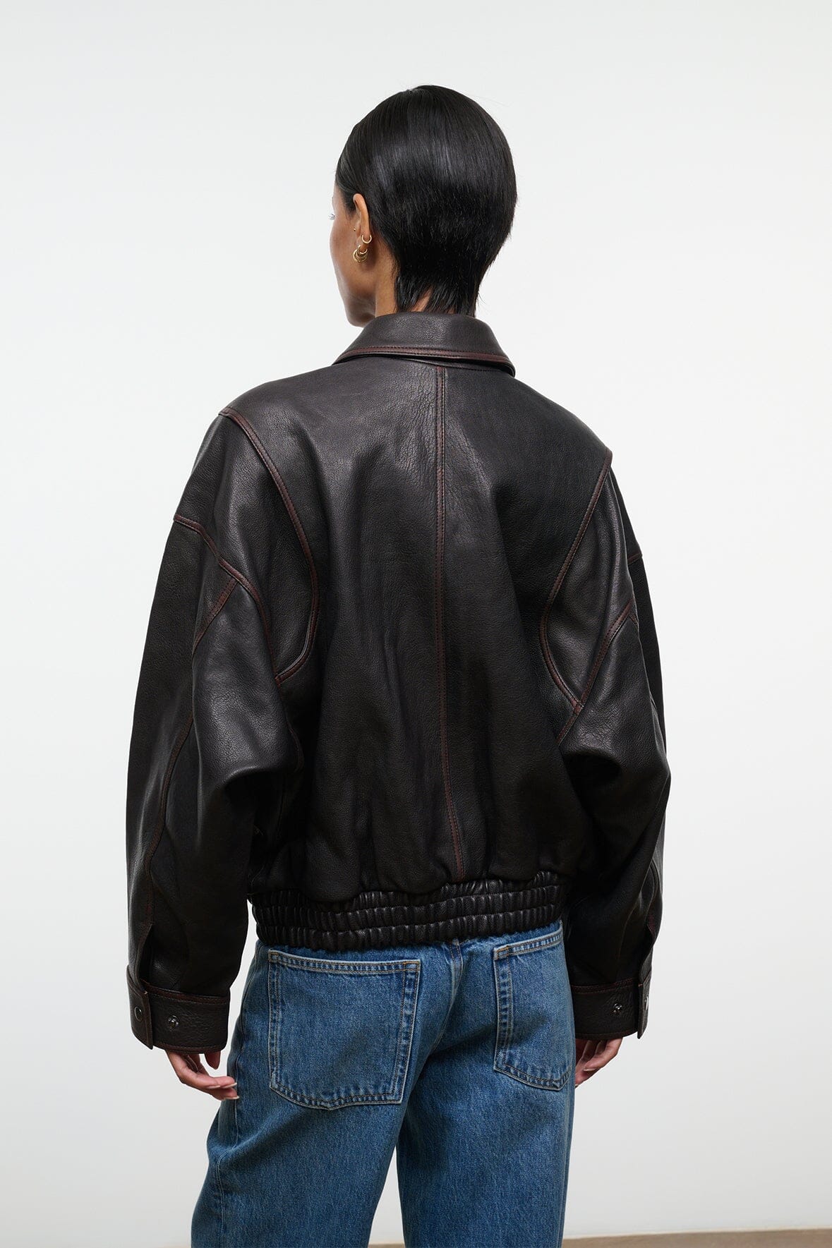 STAUD Clothing Eugene Leather Jacket Distressed Brown