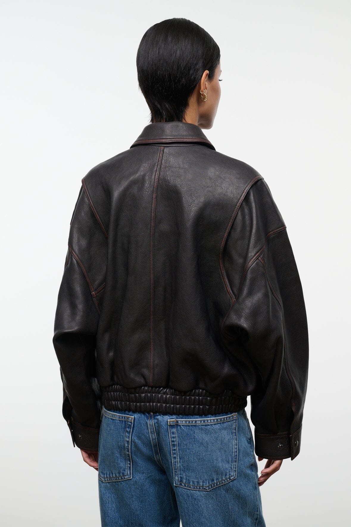 STAUD Clothing Eugene Leather Jacket Distressed Brown