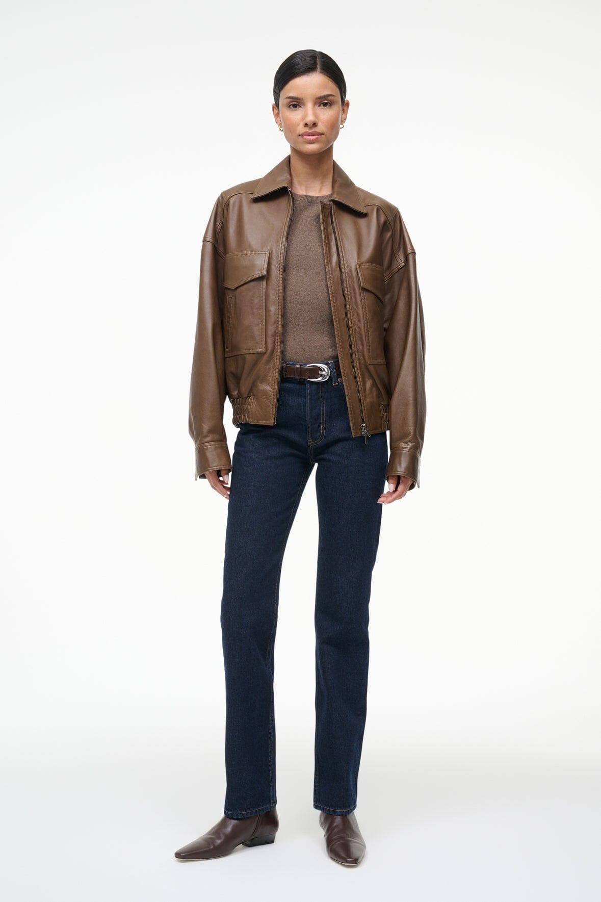 STAUD Clothing Eugene Leather Jacket Truffle