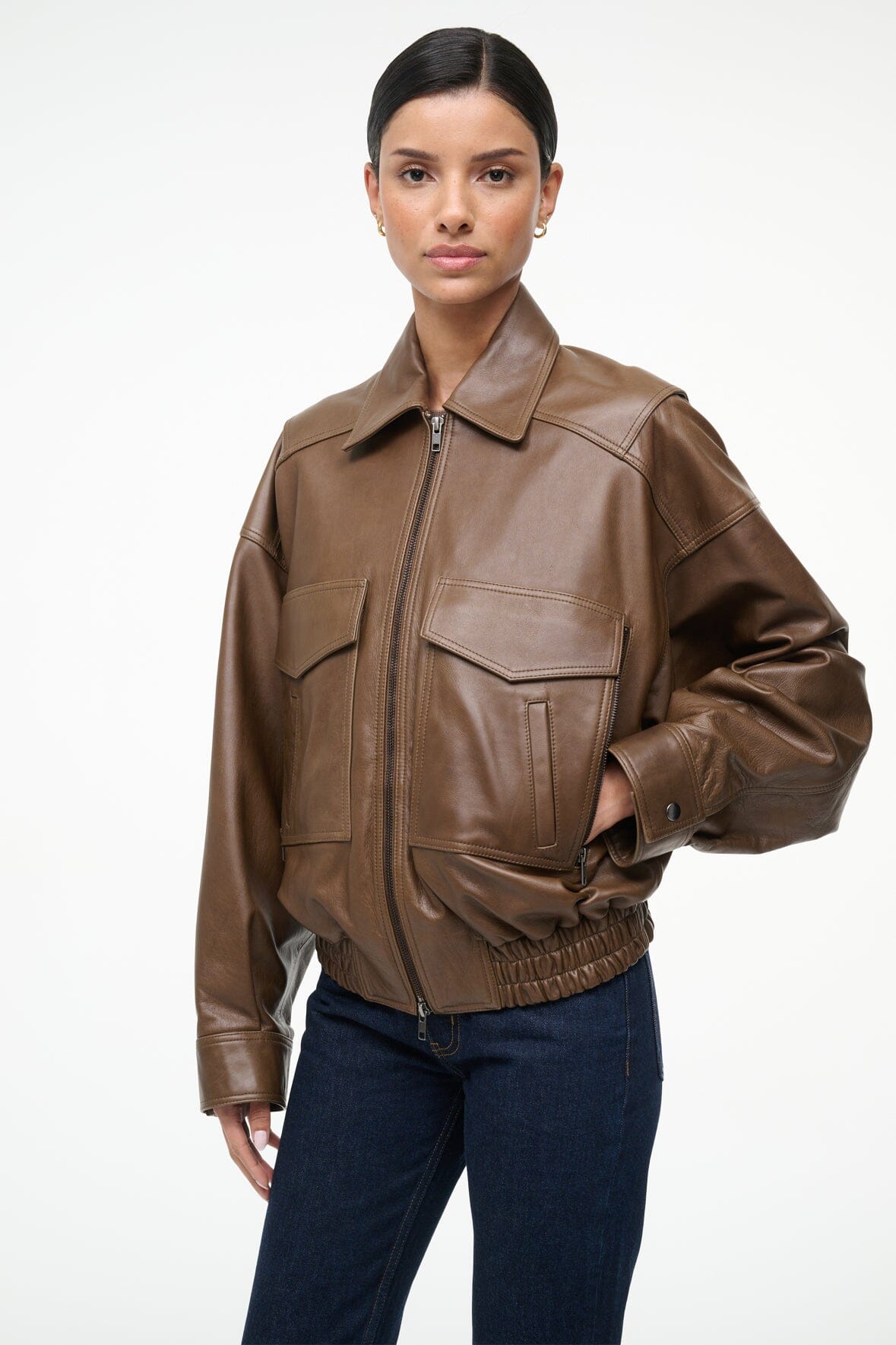 STAUD Clothing Eugene Leather Jacket Truffle