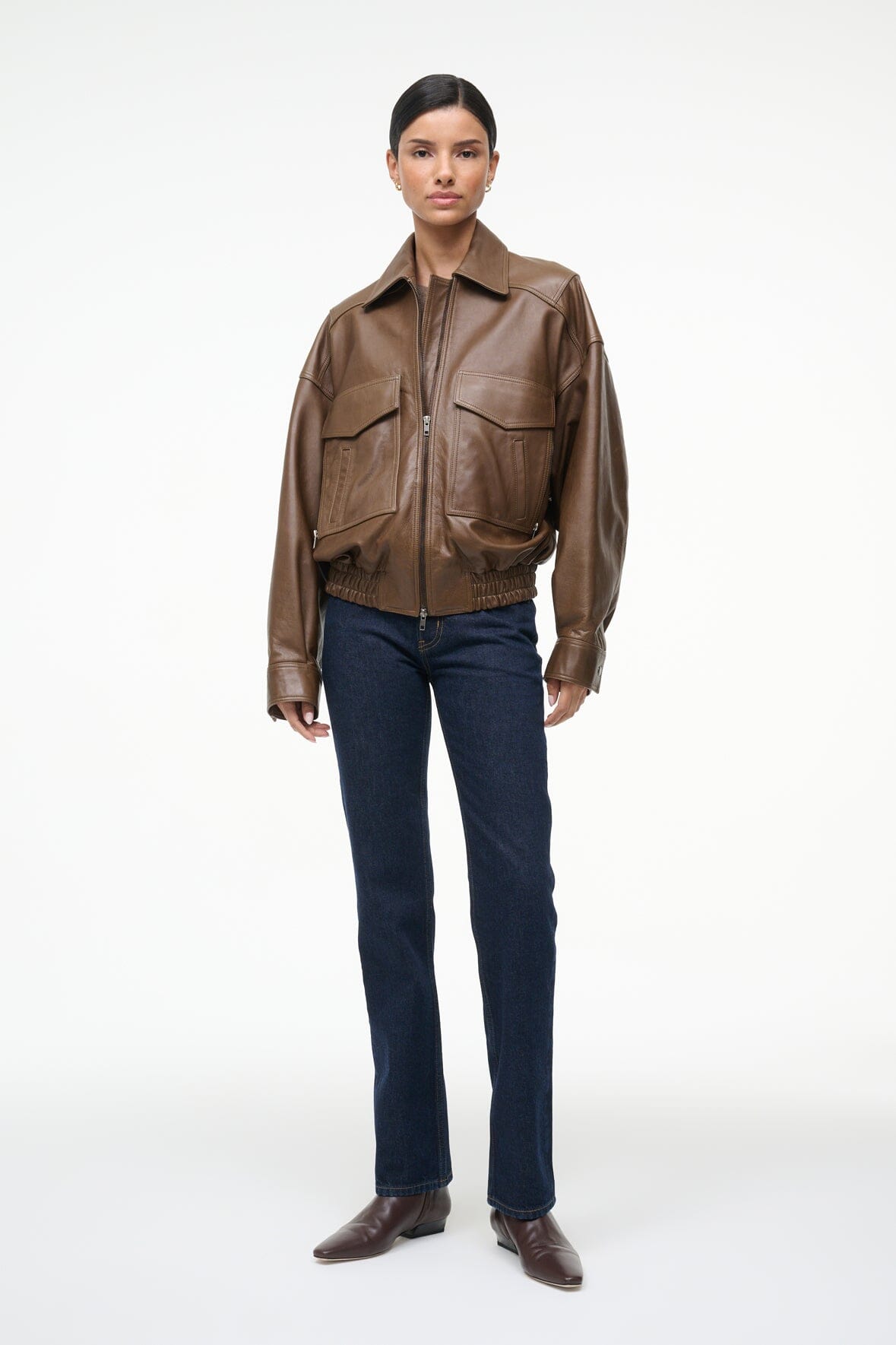 STAUD Clothing Eugene Leather Jacket Truffle