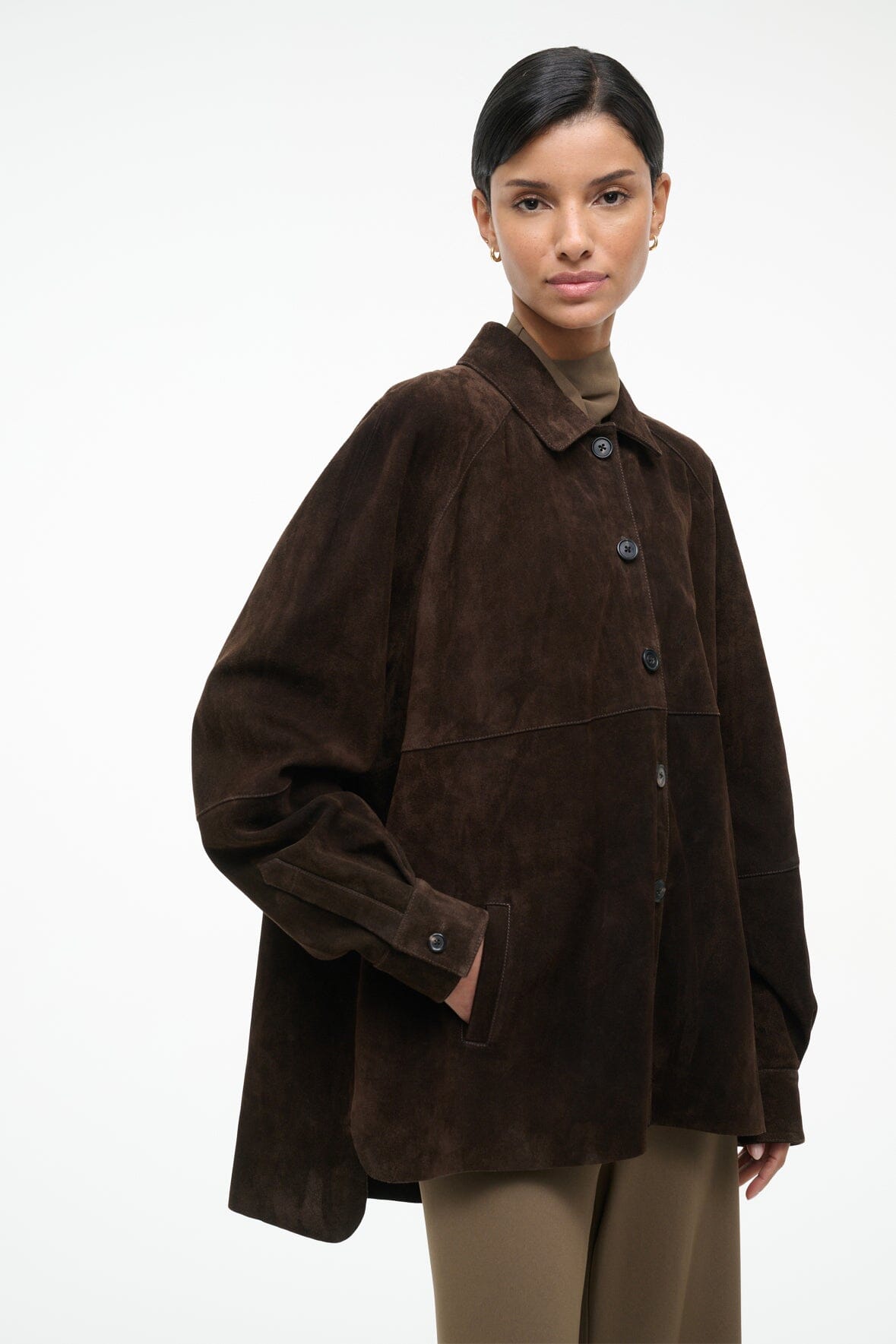STAUD Clothing Josette Suede Shirt Espresso