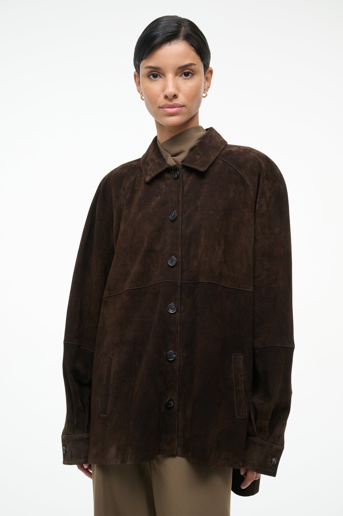 STAUD Clothing Josette Suede Shirt Espresso