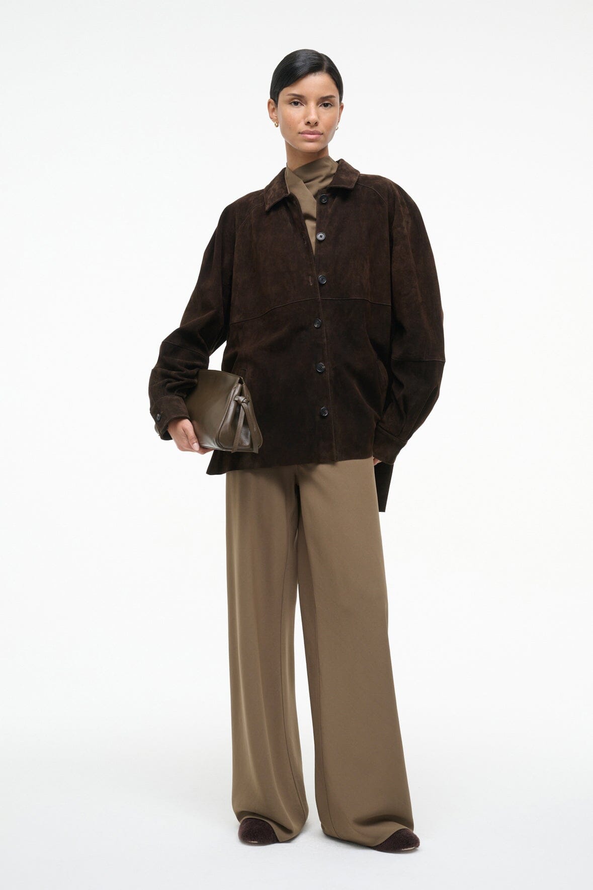 STAUD Clothing Josette Suede Shirt Espresso
