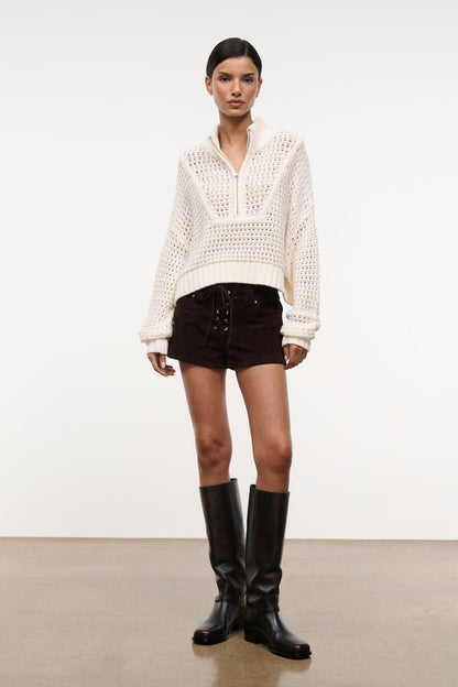 STAUD Clothing Su26 Cropped Hampton Sweater Ivory