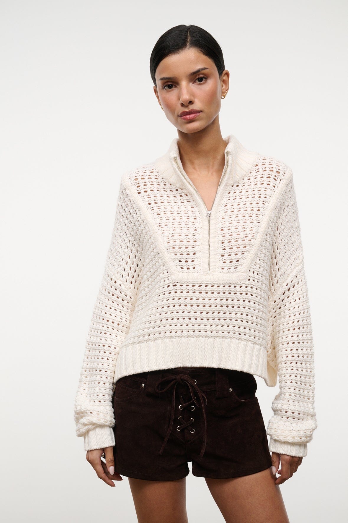 STAUD Clothing Su26 Cropped Hampton Sweater Ivory