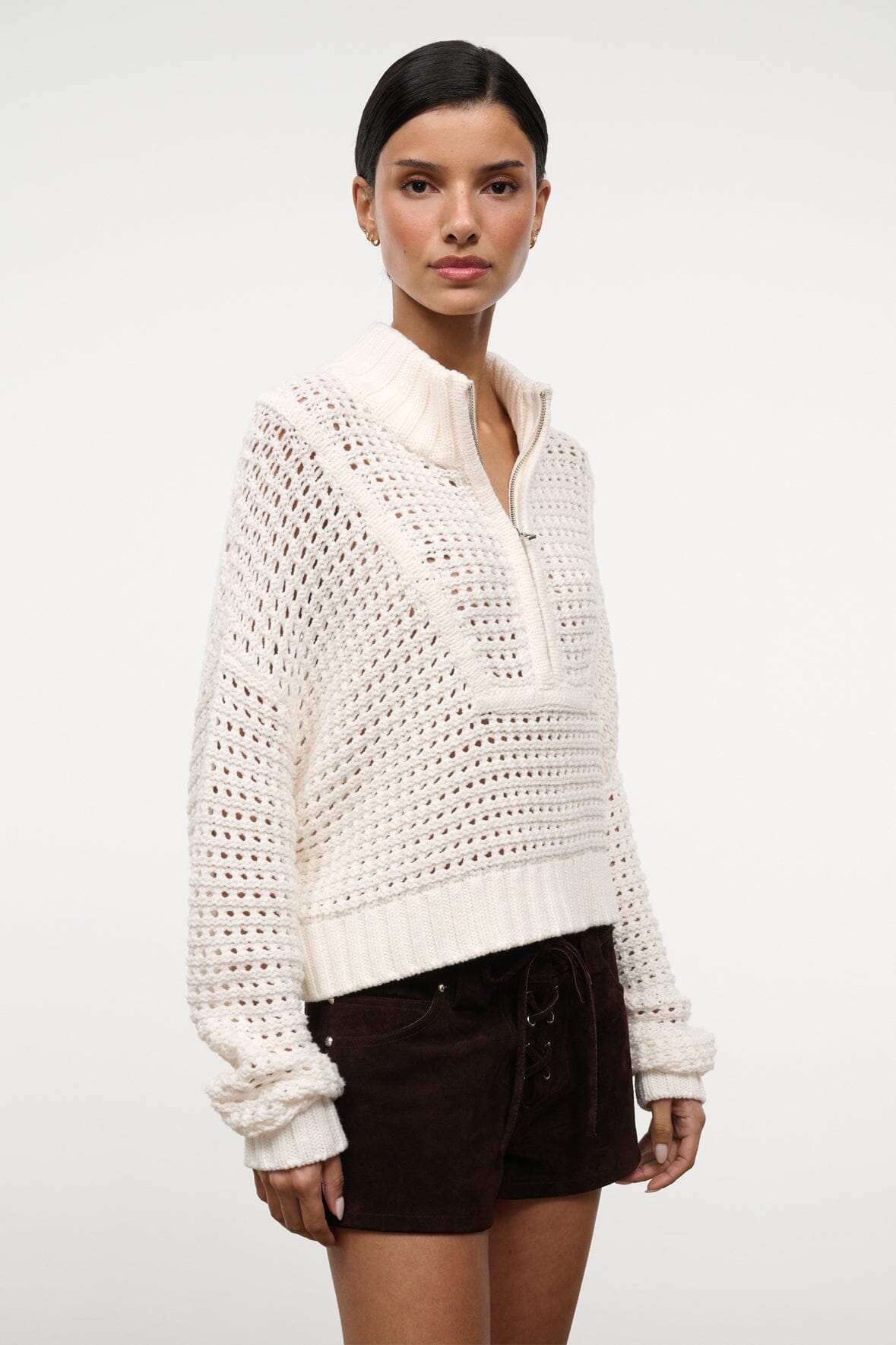 STAUD Clothing Su26 Cropped Hampton Sweater Ivory