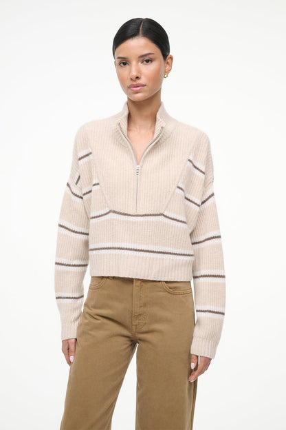 STAUD Clothing Cashmere Cropped Hampton Sweater Whisper Stripe