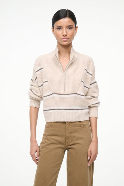 STAUD Clothing Cashmere Cropped Hampton Sweater Whisper Stripe