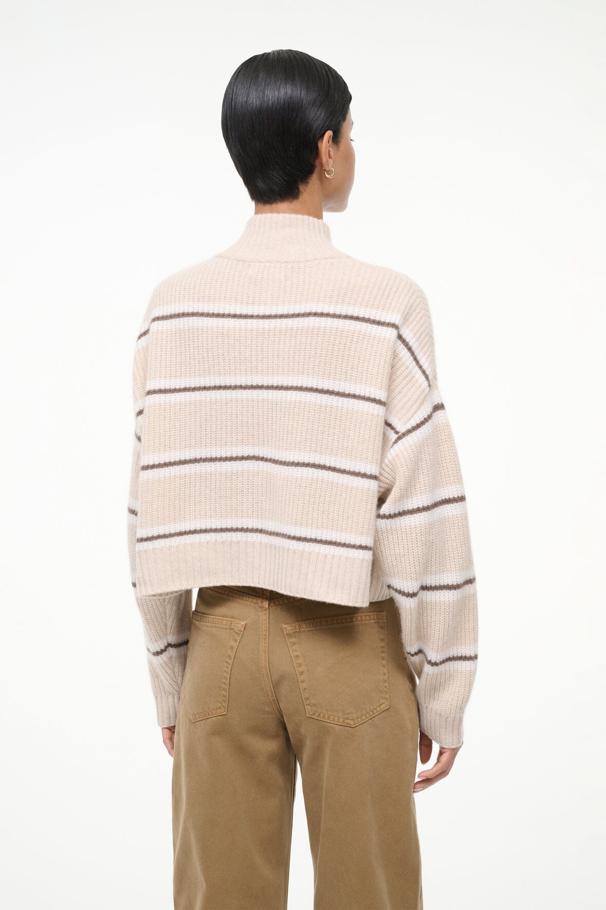 STAUD Clothing Cashmere Cropped Hampton Sweater Whisper Stripe