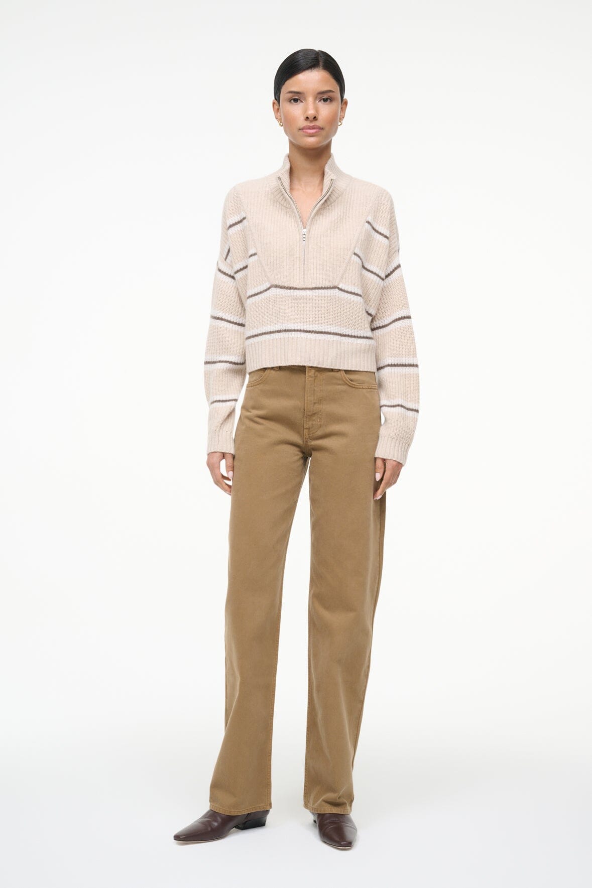 STAUD Clothing Cashmere Cropped Hampton Sweater Whisper Stripe