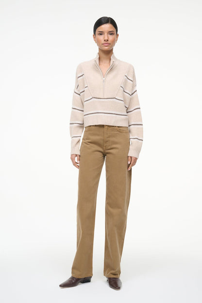 STAUD Clothing Cashmere Cropped Hampton Sweater Whisper Stripe