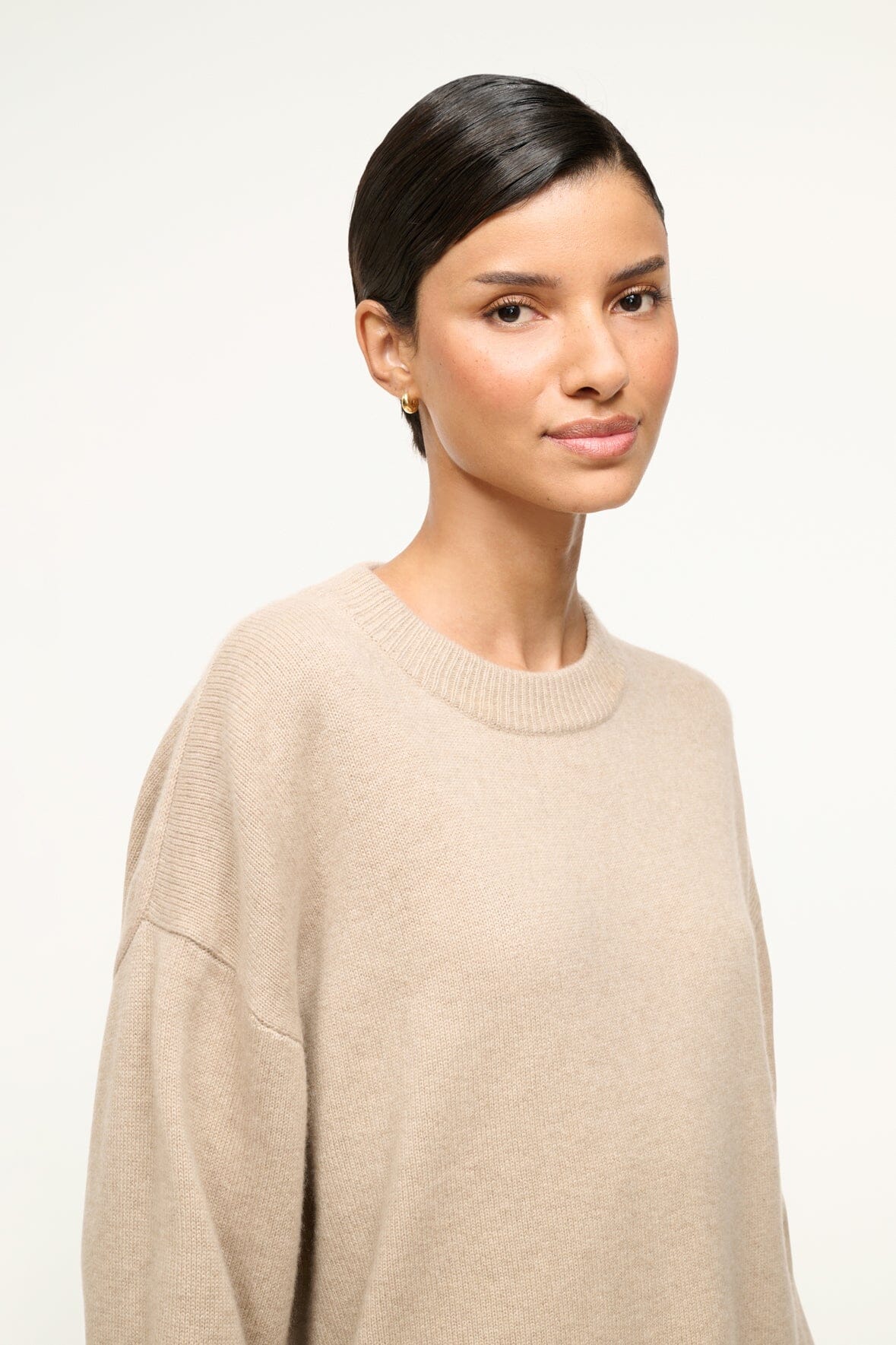 STAUD Clothing Serrano Cashmere Relaxed Crew Stone