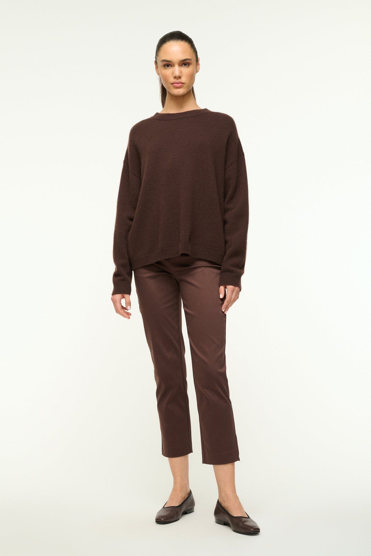 STAUD Clothing Serrano Cashmere Relaxed Crew Dark Chocolate