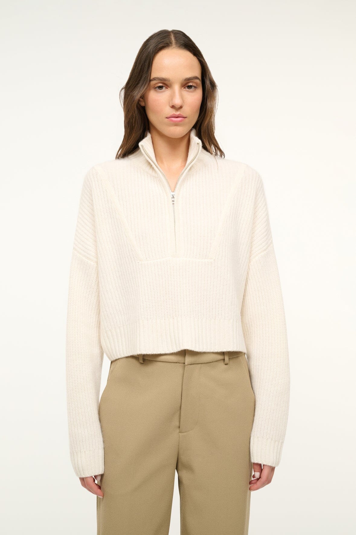STAUD Clothing Cashmere Cropped Hampton Sweater Ivory