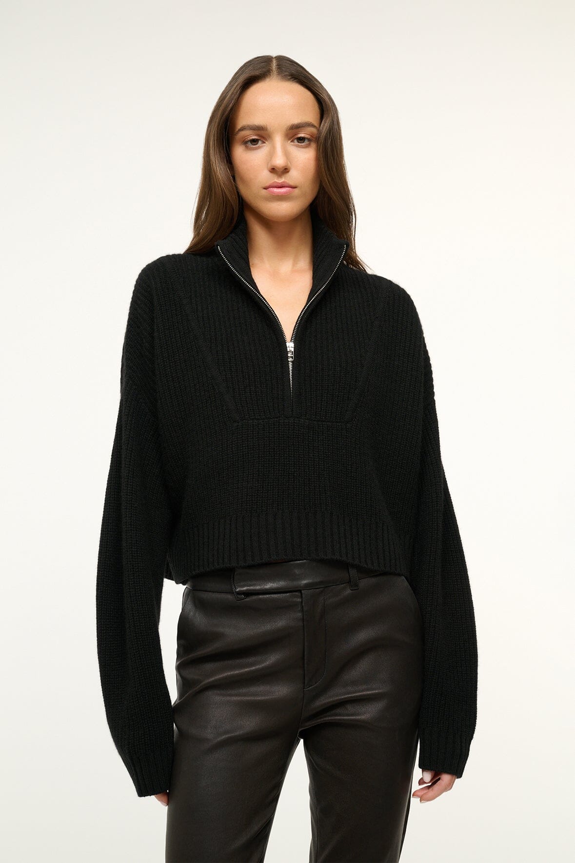 STAUD Clothing Cashmere Cropped Hampton Sweater Black