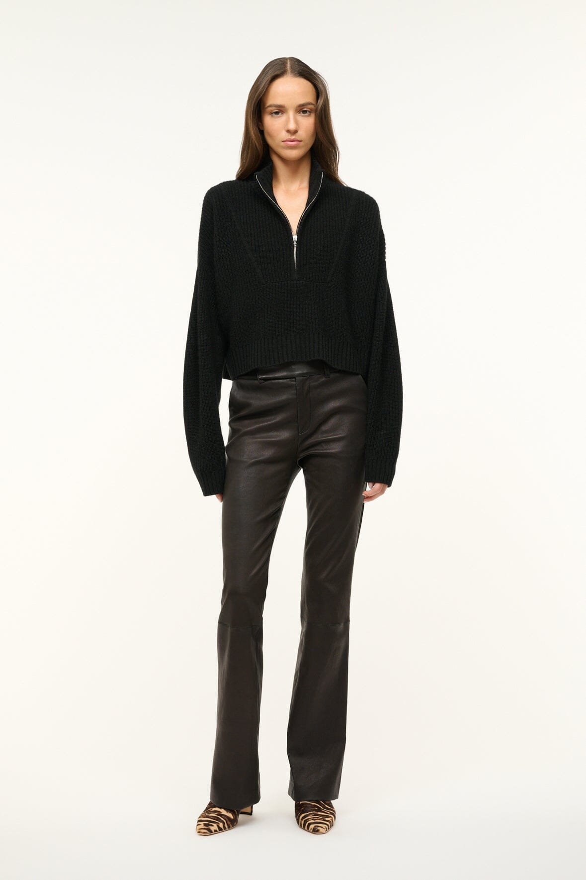 STAUD Clothing Cashmere Cropped Hampton Sweater Black