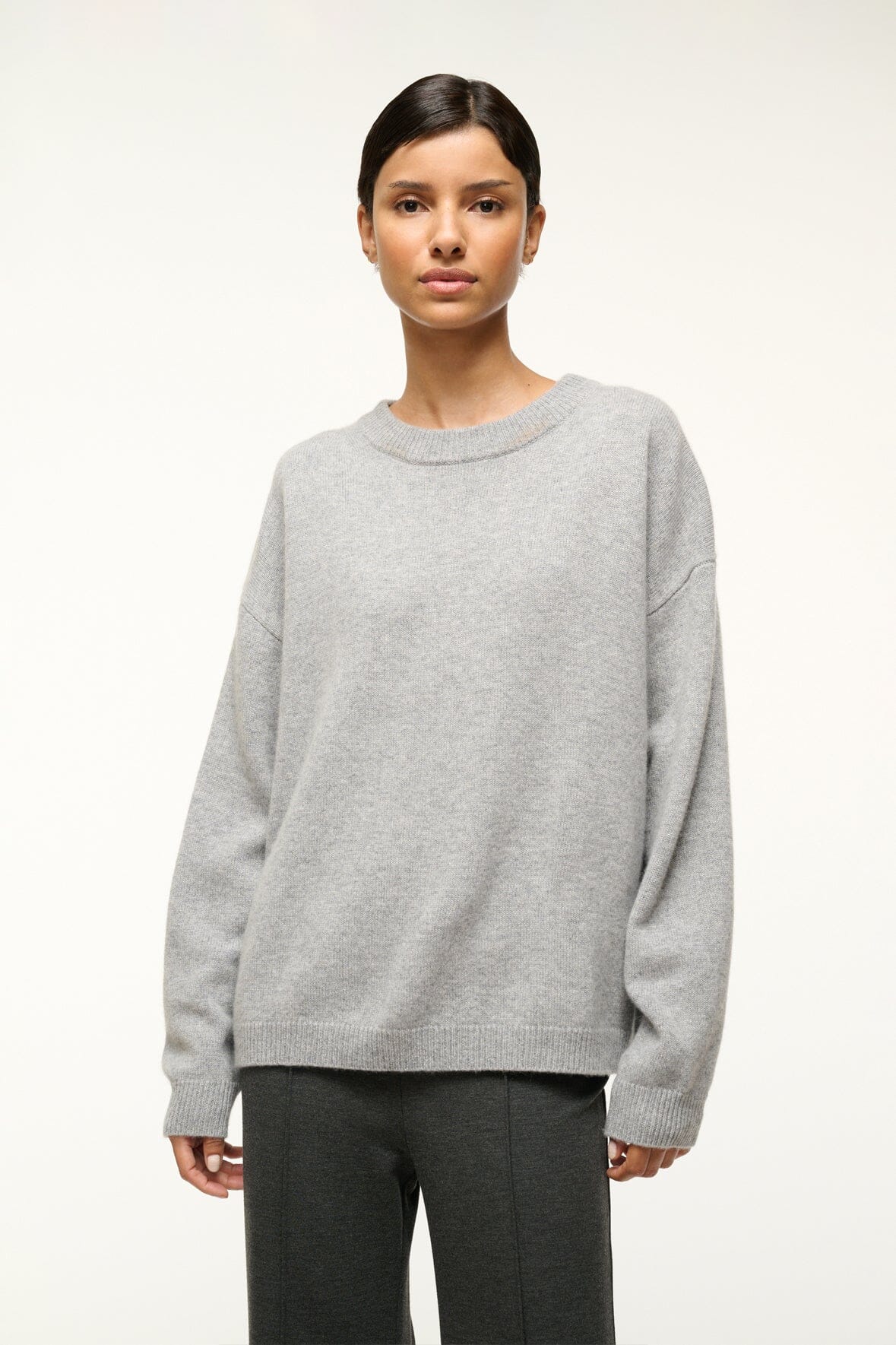 STAUD Clothing Serrano Cashmere Relaxed Crew Heather Grey