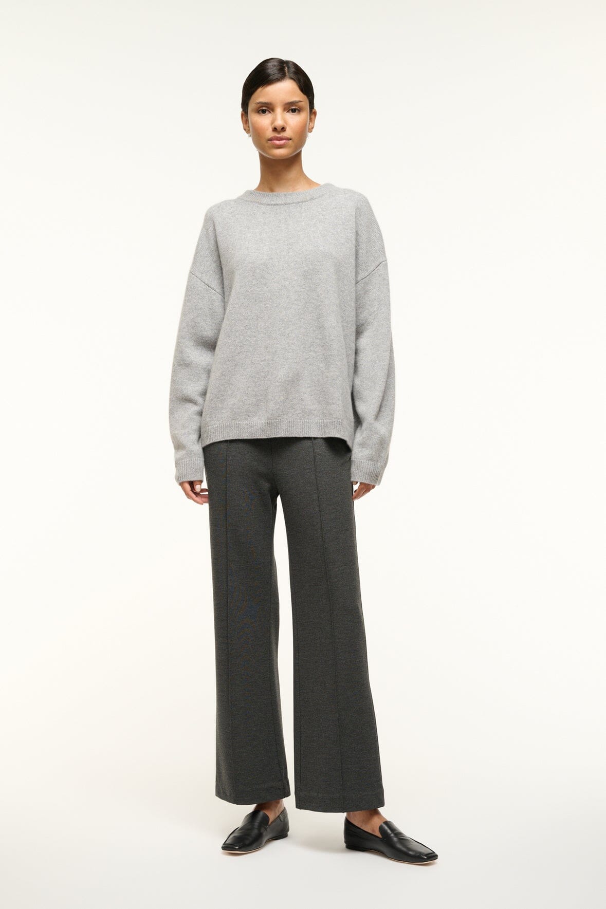 STAUD Clothing Serrano Cashmere Relaxed Crew Heather Grey