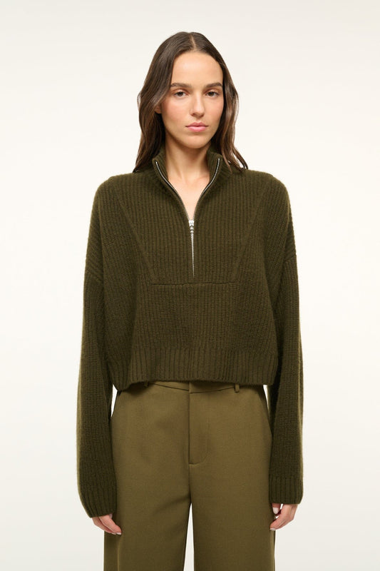 STAUD Clothing Cashmere Cropped Hampton Sweater Olive