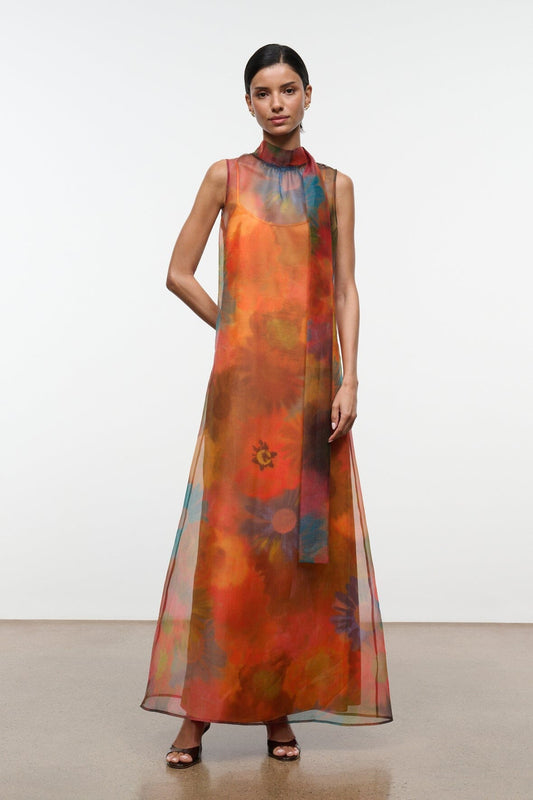 STAUD Dresses|Clothing|New In Albee Dress Multicolor Sheer Organza With High Neck
