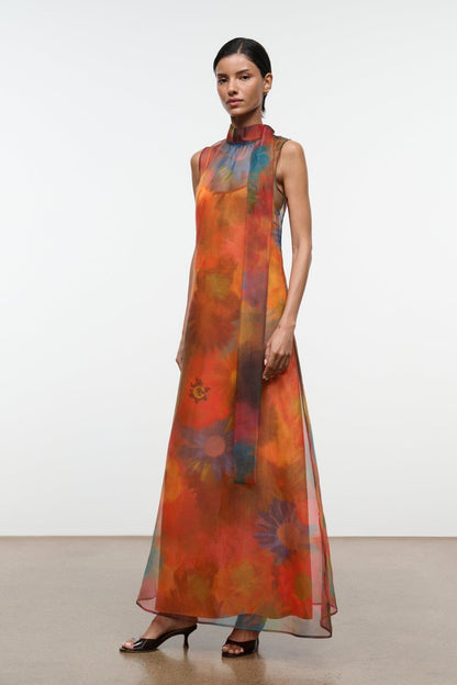 STAUD Dresses|Clothing|New In Albee Dress Multicolor Sheer Organza With High Neck