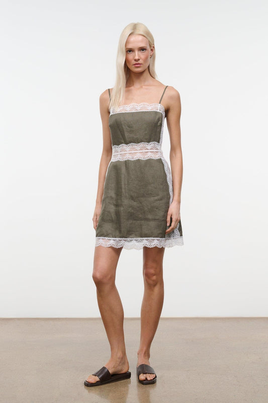 STAUD Dresses|Clothing Amalina Linen Mini Dress Thyme