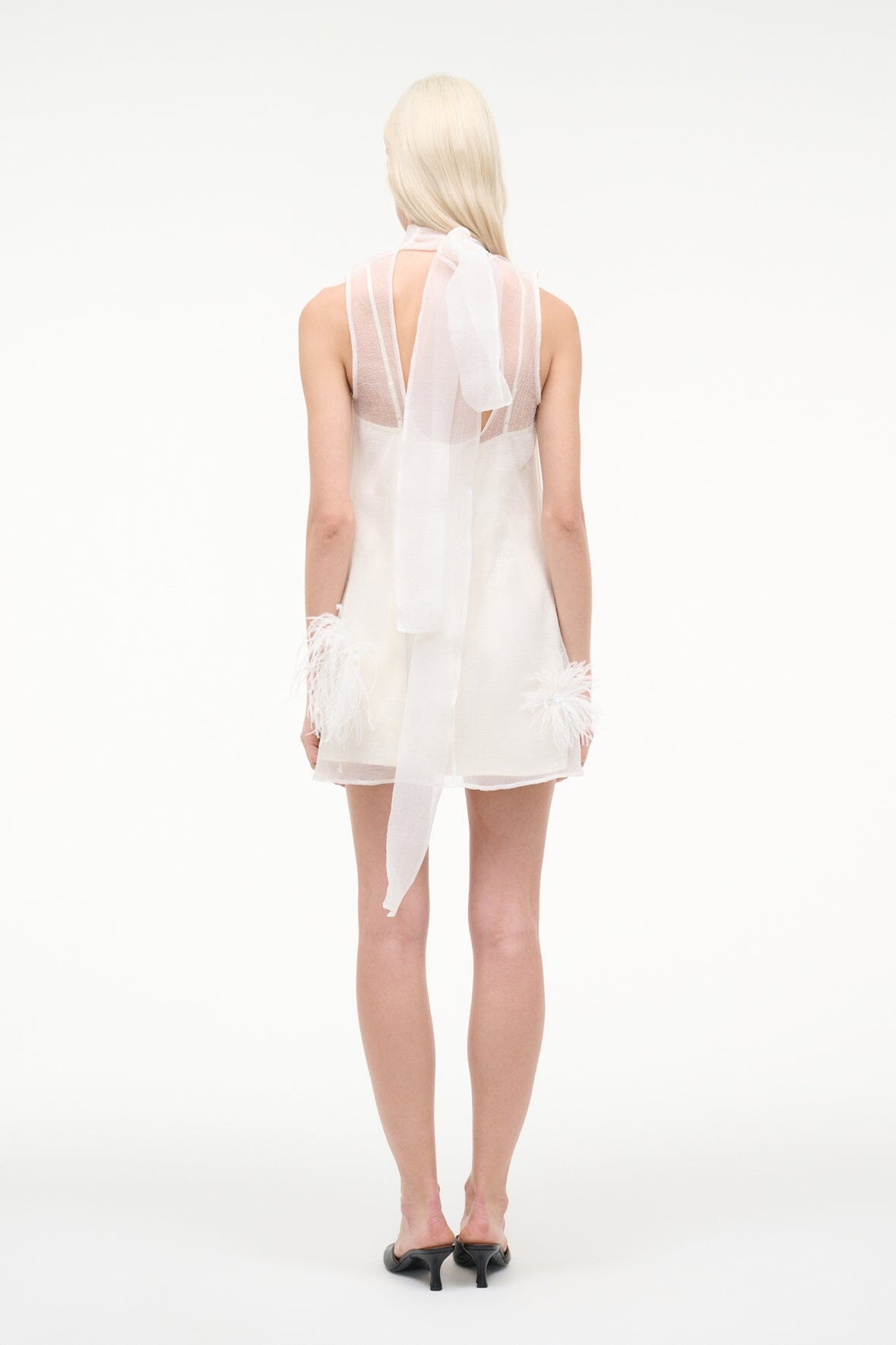 STAUD Dresses|Clothing Albee Mini Dress In White - Sheer Organza With Feathers