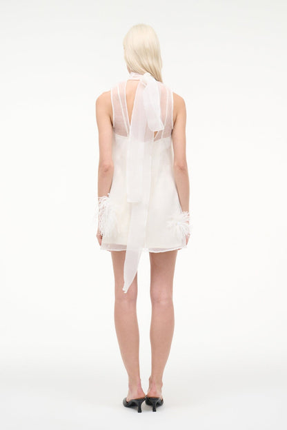 STAUD Dresses|Clothing Albee Mini Dress In White - Sheer Organza With Feathers