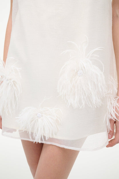 STAUD Dresses|Clothing Albee Mini Dress In White - Sheer Organza With Feathers