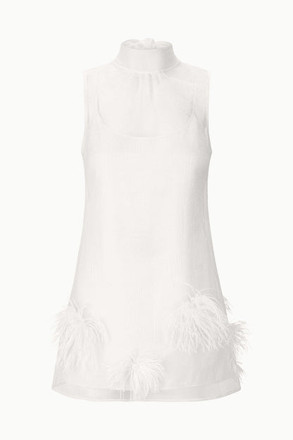 STAUD Dresses|Clothing Albee Mini Dress In White - Sheer Organza With Feathers