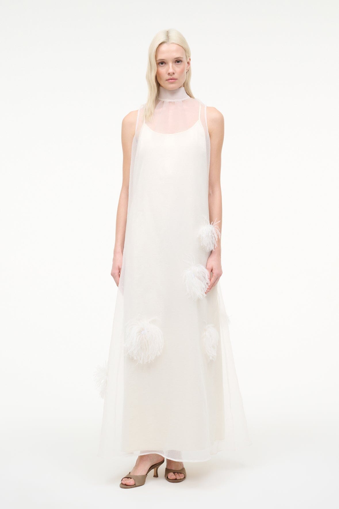 STAUD Dresses|Clothing Albee White Gown - Sheer Organza With Feather Details