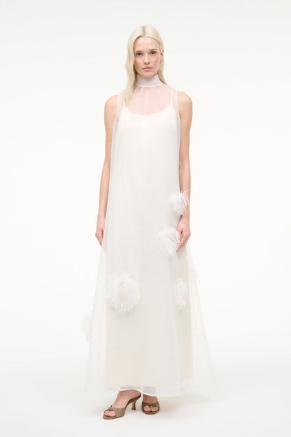 STAUD Dresses|Clothing Albee White Gown - Sheer Organza With Feather Details
