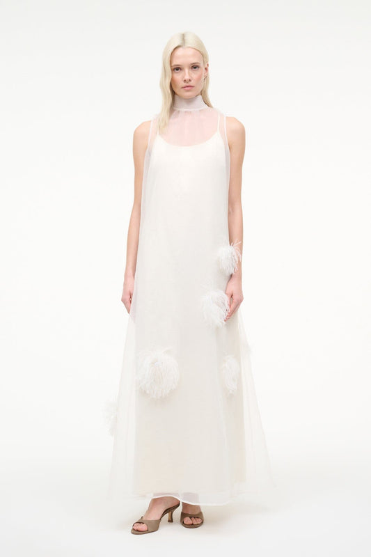 STAUD Dresses|Clothing Albee White Gown - Sheer Organza With Feather Details