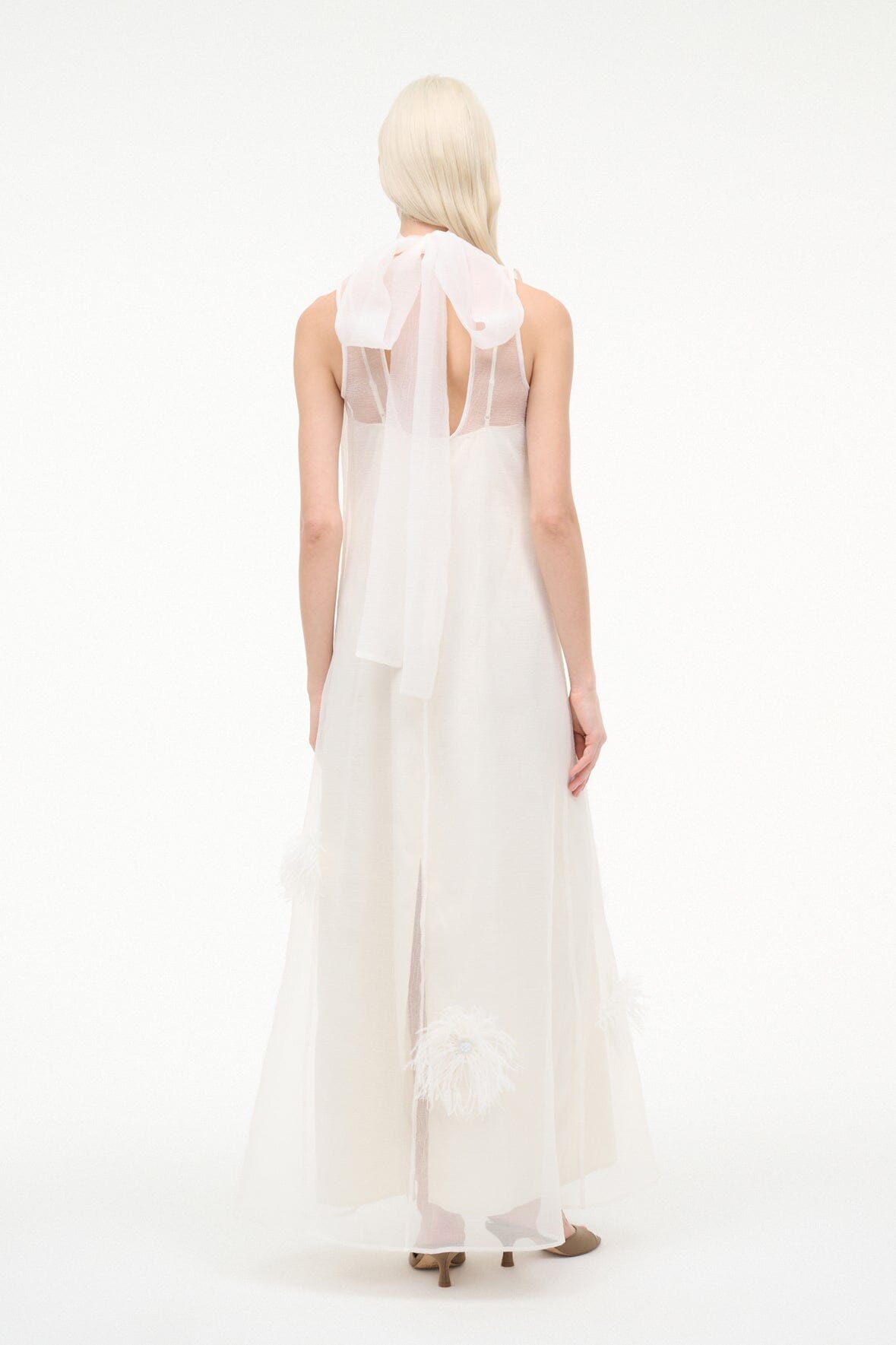 STAUD Dresses|Clothing Albee White Gown - Sheer Organza With Feather Details