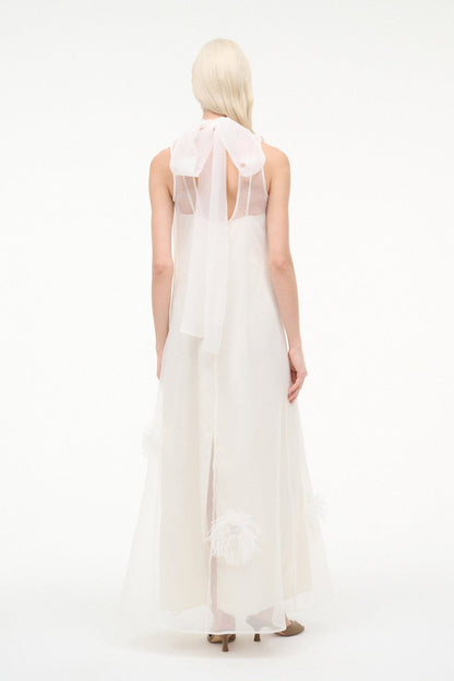 STAUD Dresses|Clothing Albee White Gown - Sheer Organza With Feather Details
