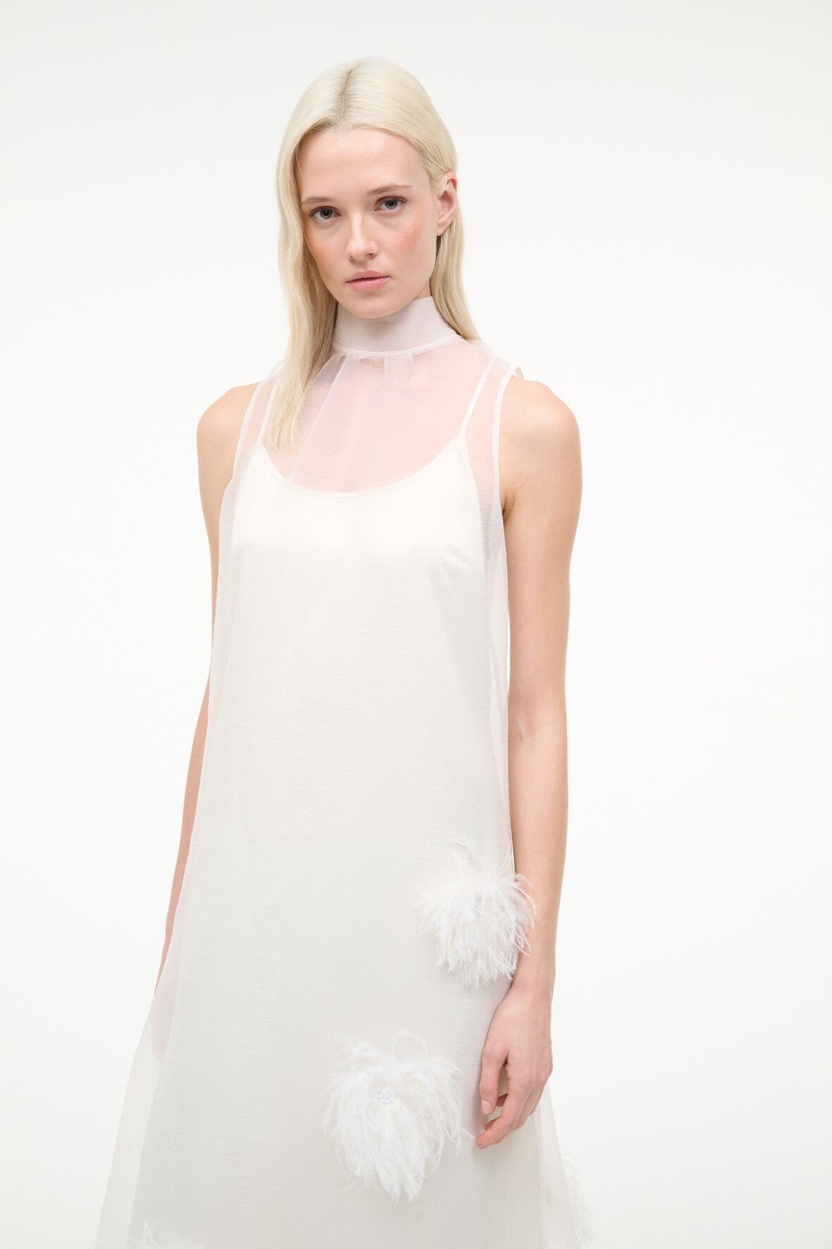 STAUD Dresses|Clothing Albee White Gown - Sheer Organza With Feather Details