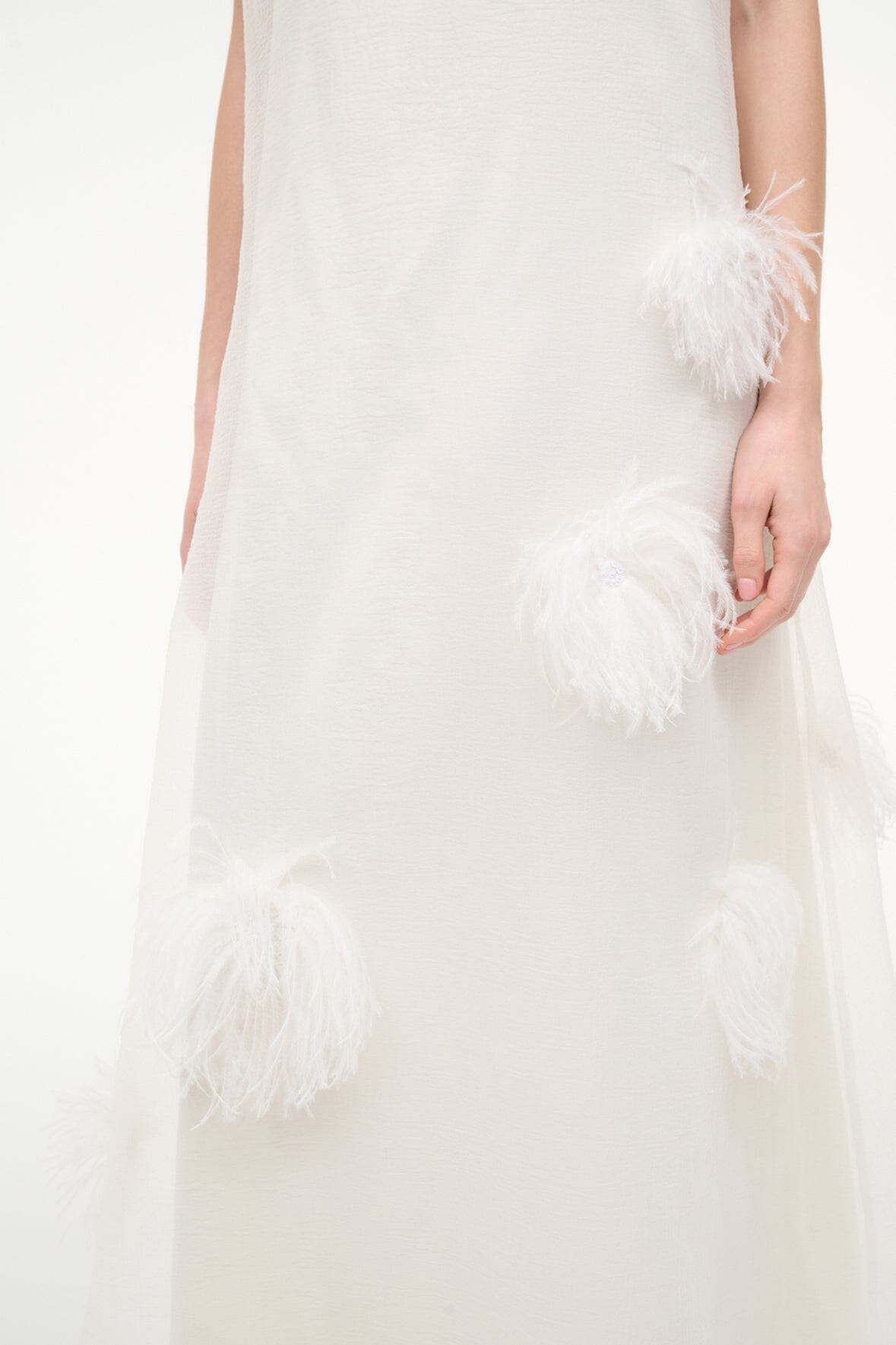 STAUD Dresses|Clothing Albee White Gown - Sheer Organza With Feather Details