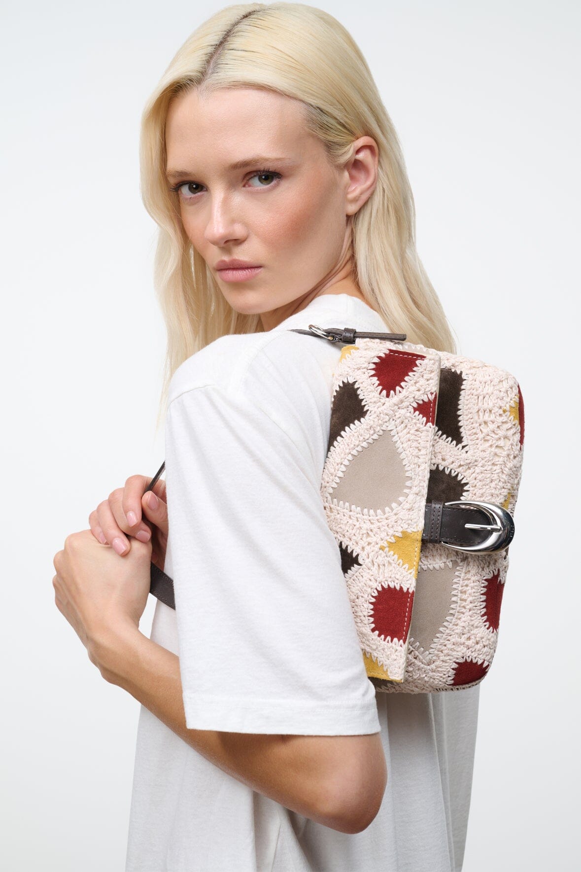 STAUD Handbags Harlow Bag Suede Patchwork
