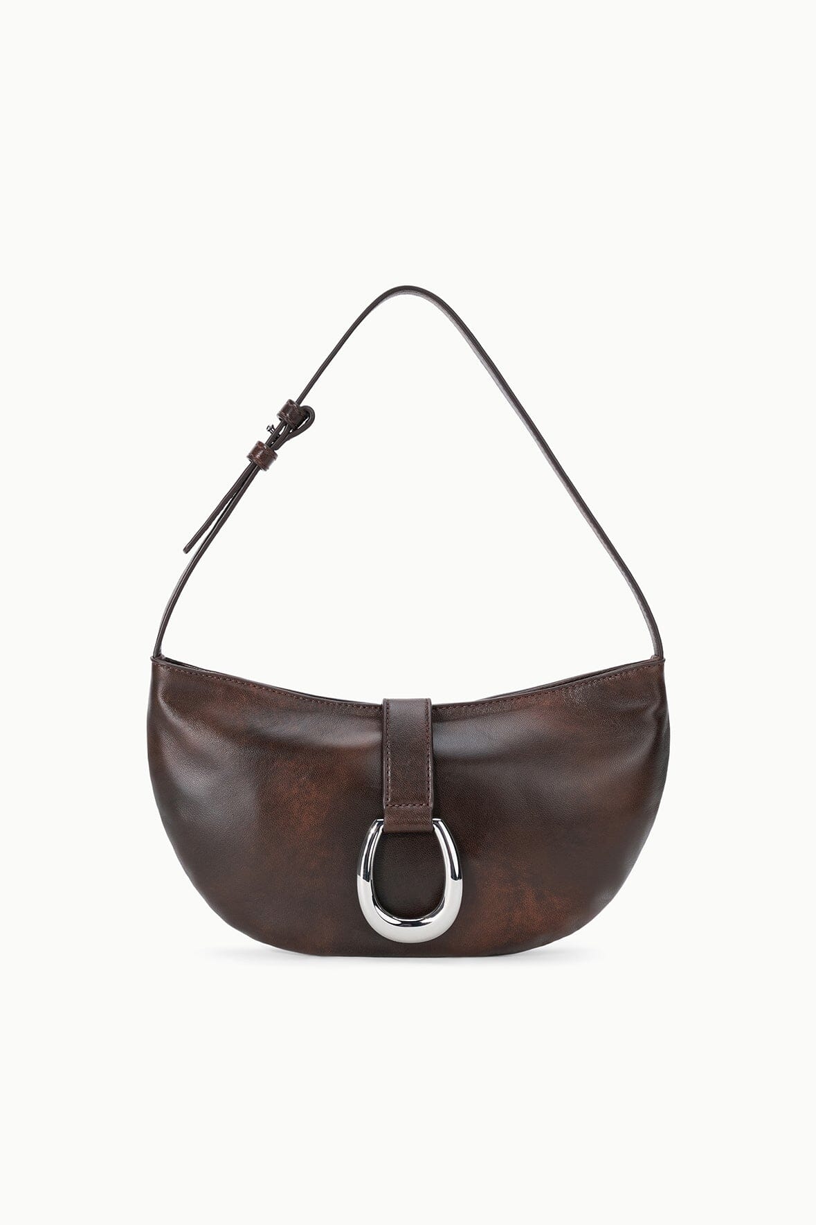 STAUD Handbags Harlow Crescent Shoulder Bag Espresso Distressed