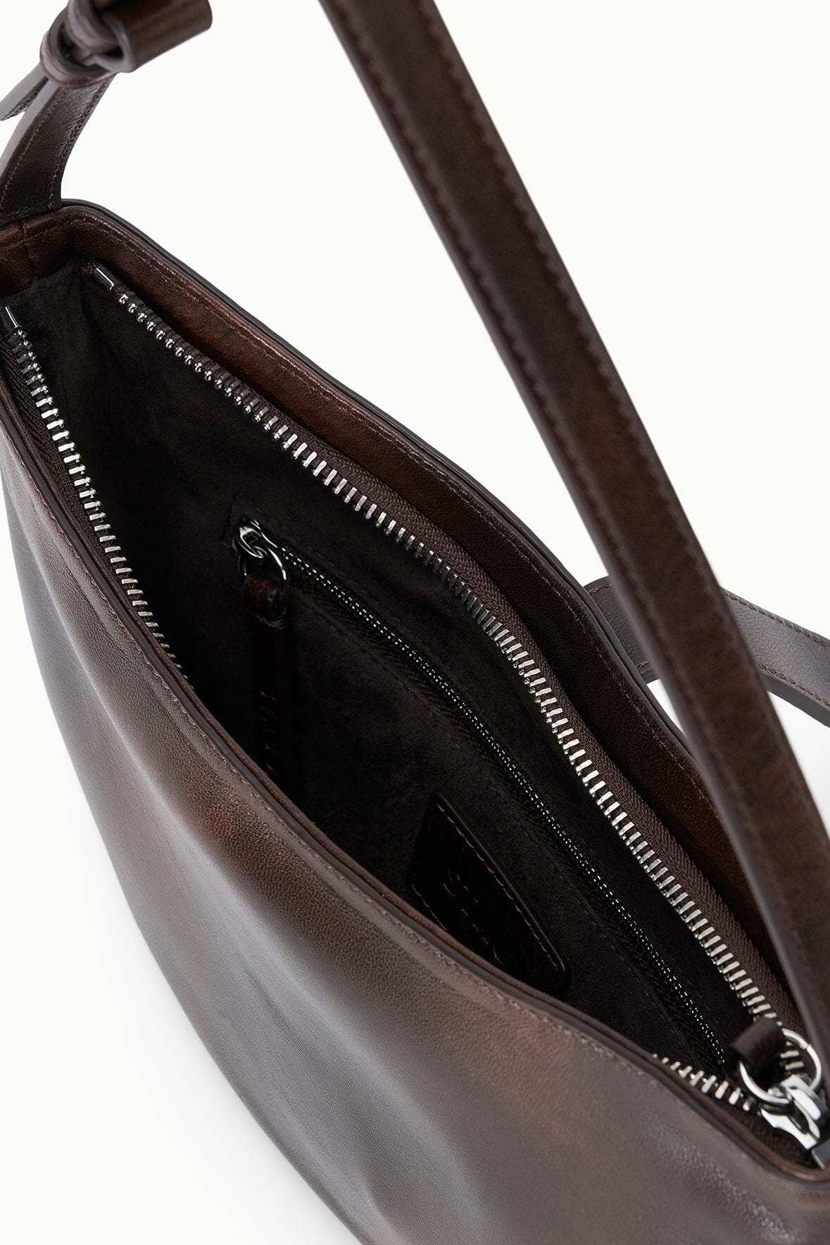 STAUD Handbags Harlow Crescent Shoulder Bag Espresso Distressed