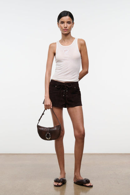 STAUD Handbags Harlow Crescent Shoulder Bag Espresso Distressed