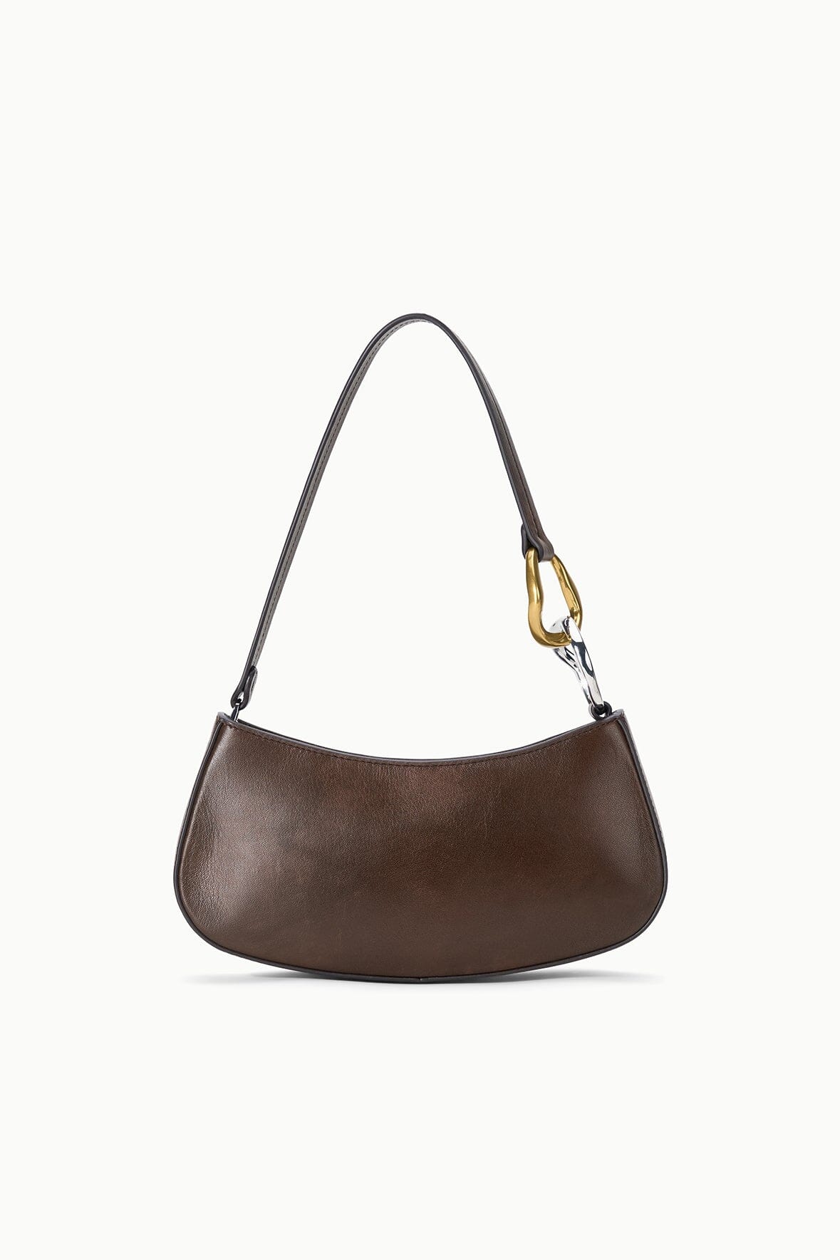 STAUD Handbags Ollie Bag Espresso Leather Metallic Shoulder Bag - Staud