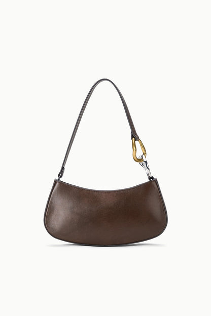 STAUD Handbags Ollie Bag Espresso Leather Metallic Shoulder Bag - Staud