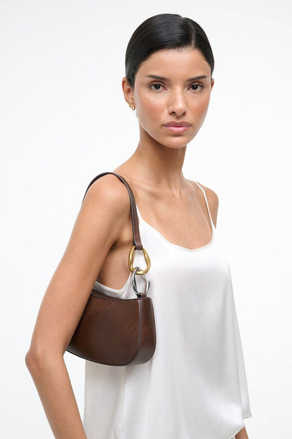STAUD Handbags Ollie Bag Espresso Leather Metallic Shoulder Bag - Staud