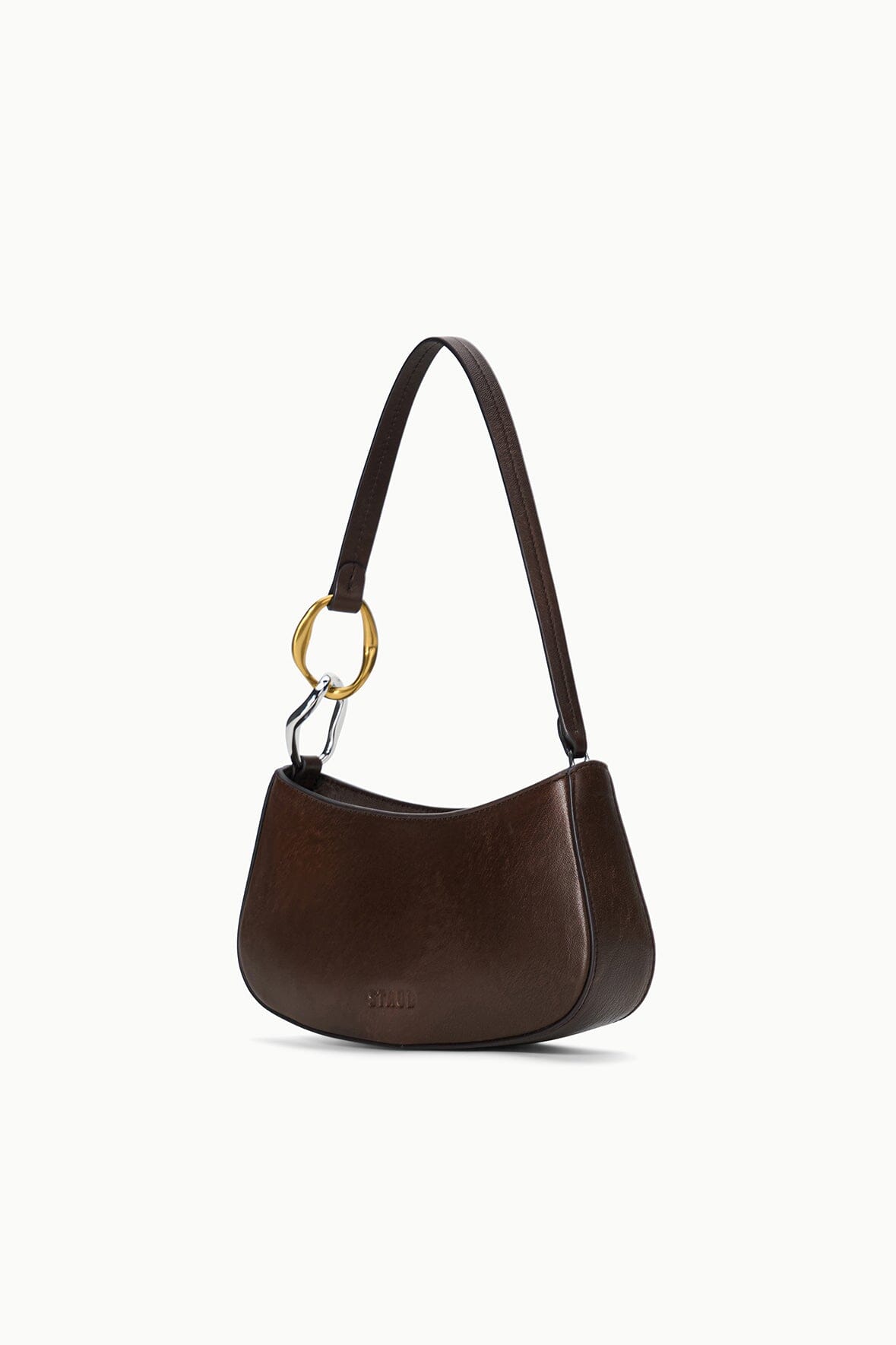 STAUD Handbags Ollie Bag Espresso Leather Metallic Shoulder Bag - Staud