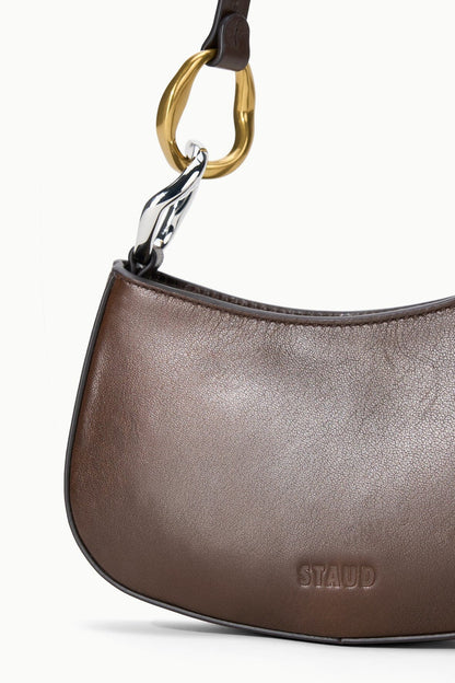 STAUD Handbags Ollie Bag Espresso Leather Metallic Shoulder Bag - Staud