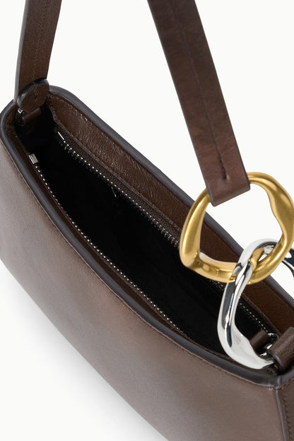 STAUD Handbags Ollie Bag Espresso Leather Metallic Shoulder Bag - Staud
