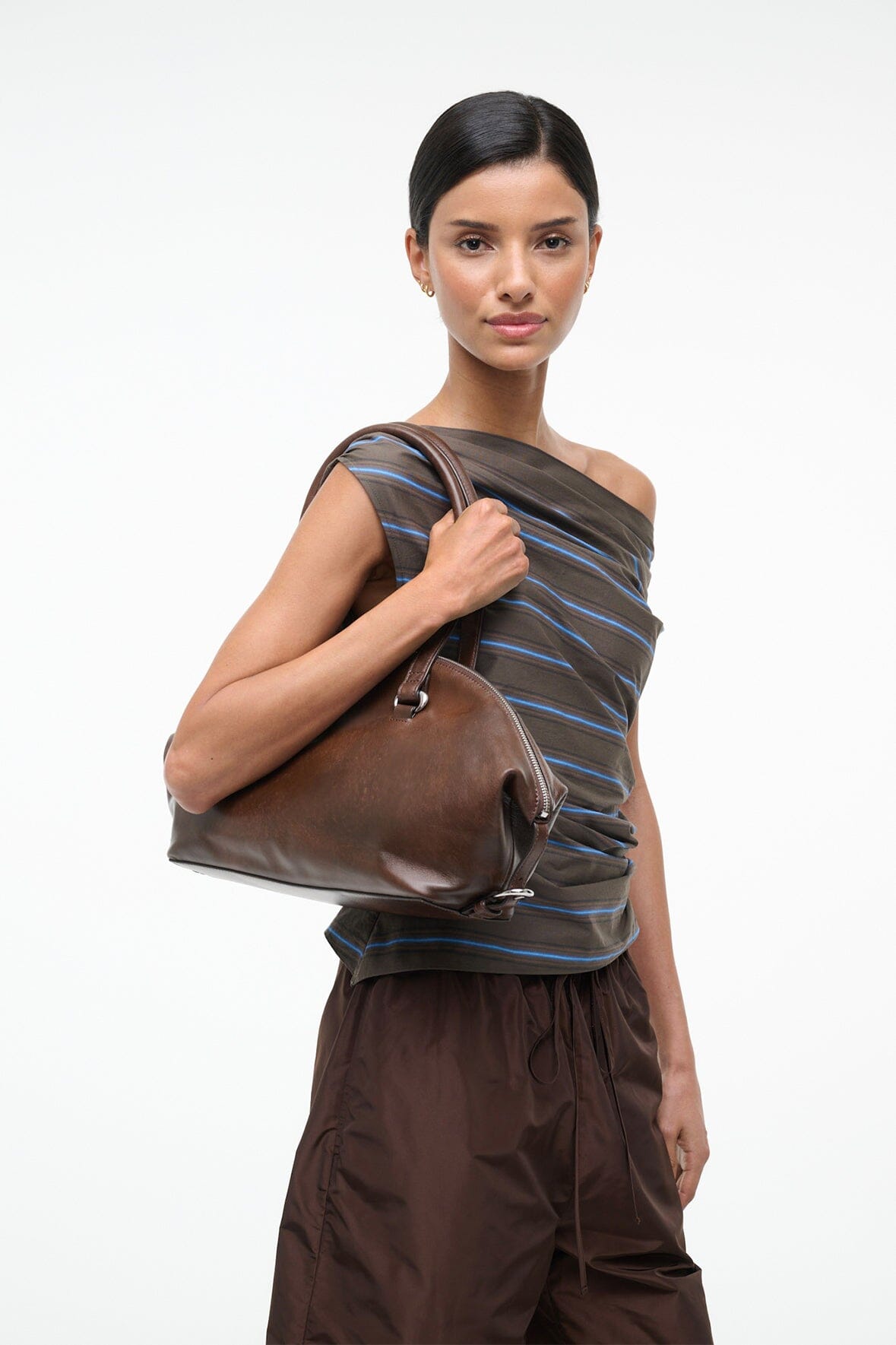 STAUD Handbags Hester Shoulder Bag Espresso Distressed