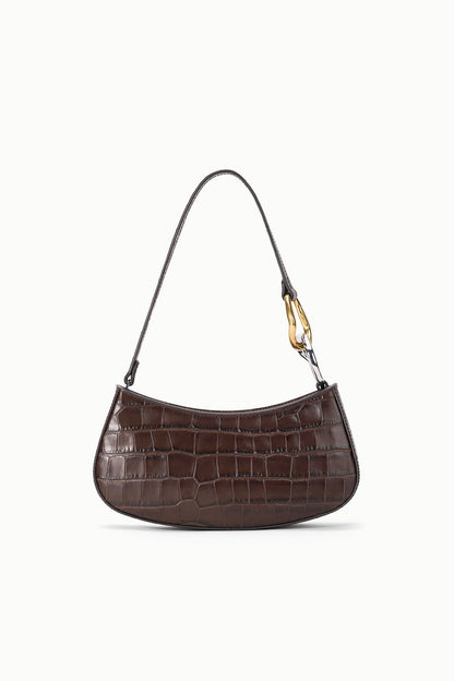 STAUD Handbags Ollie Bag Espresso Croc Leather Mini Shoulder Bag - Staud